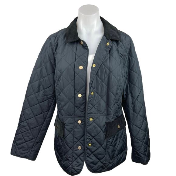 Charter Club Navy Corduroy Trim Snap Buttons Quilted Puffer Coat Jacket Sz M - Picture 1 of 5